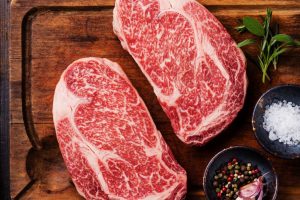 Two Raw fresh marbled meat Steak Ribeye